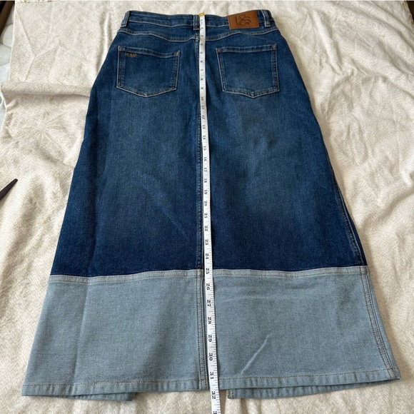 Evereve ba&sh Vicky Denim Skirt Size 36 NWT Colorblock Midi Skirt High Rise - Picture 10 of 12